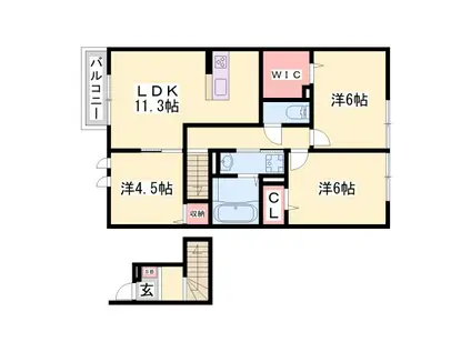 モアナ B棟(3LDK/2階)の間取り写真