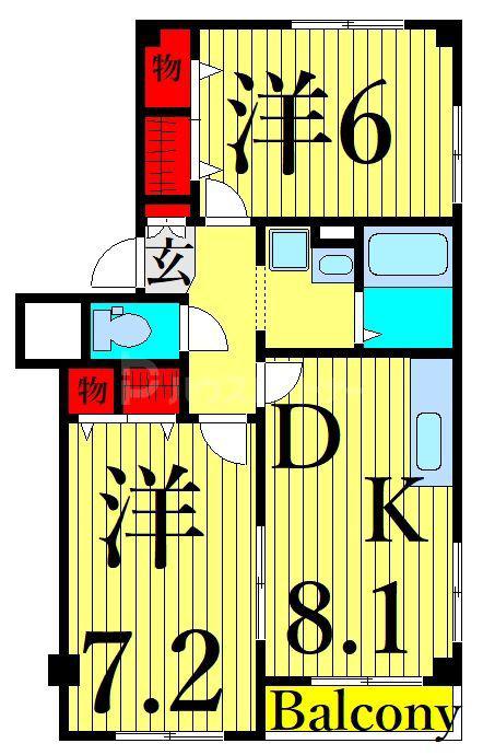 メイプル小岩(2DK/1階)の間取り写真