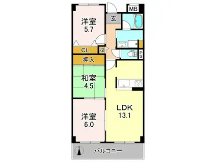 太平ロイヤル瓜破 (3LDK/3階)の間取り写真