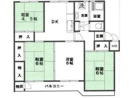 仏子団地10号棟(4DK/4階)の間取り写真