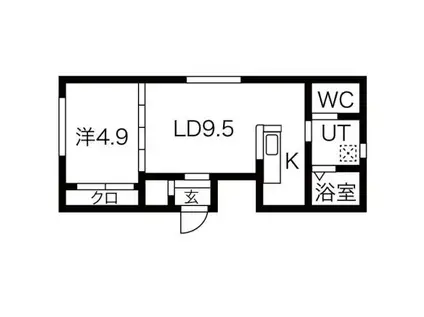 クレイパレス中の島(1LDK/2階)の間取り写真