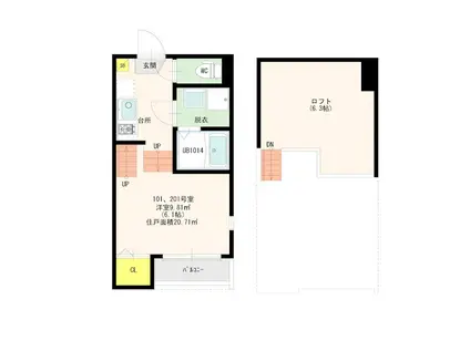 メゾンシャドール西片江(1K/2階)の間取り写真