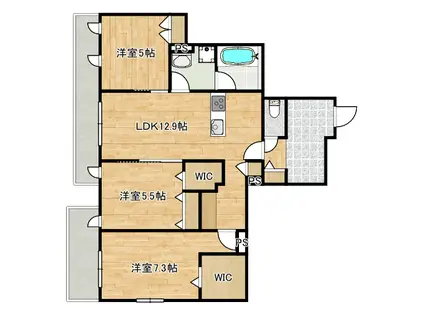 有栖川HEIGHTSアリスガワハイツ(3LDK/2階)の間取り写真