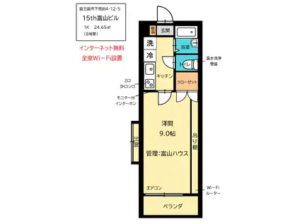 15TH富山ビル(1K/3階)の間取り写真