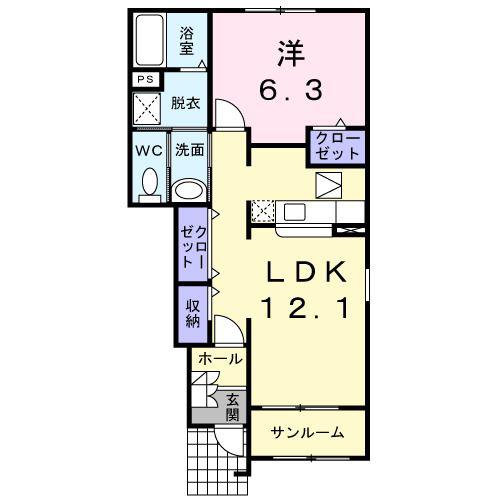 フリーデ石井II(1LDK/1階)の間取り写真