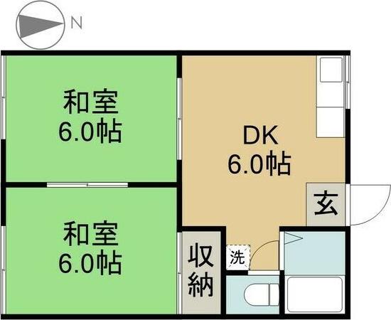 ファミール伏木(2DK/1階)の間取り写真