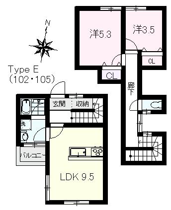 グリーンホームズII(2LDK/1階)の間取り写真