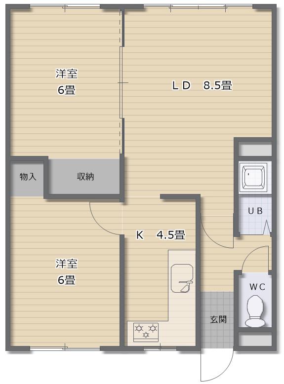 パレス神山(2LDK/1階)の間取り写真