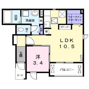 エレガンシア アンジュ(1LDK/1階)の間取り写真