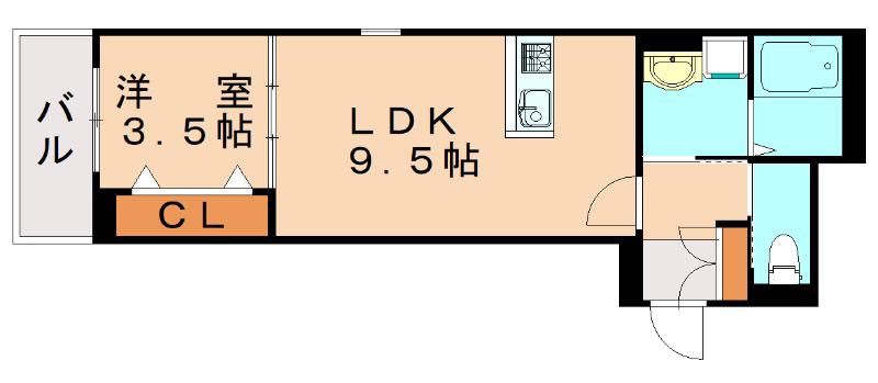ROBOT HOME 西新(1LDK/2階)の間取り写真