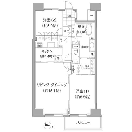 アビティ目黒(2LDK/7階)の間取り写真