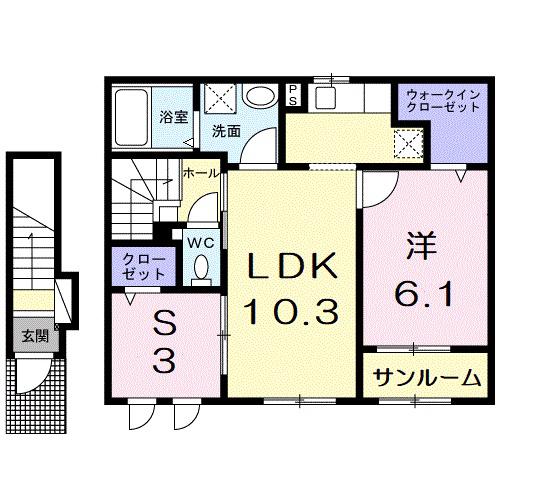 アップフィールド 共栄 II(1SLDK/2階)の間取り写真