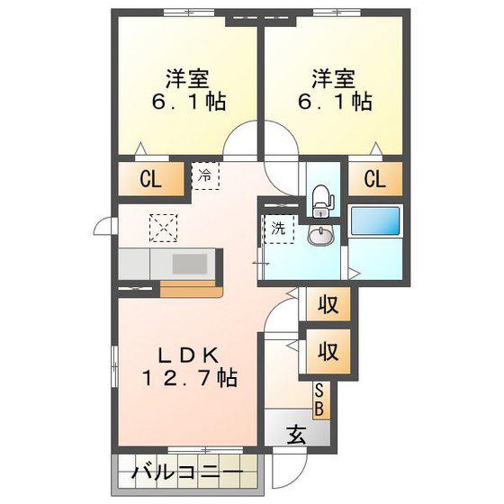 マレノワール B(2LDK/1階)の間取り写真