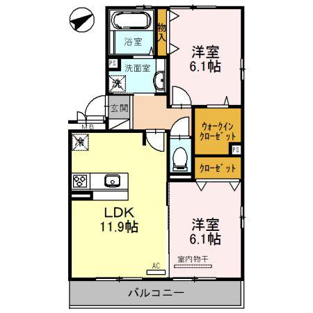 アルタ唐崎ビュー(2LDK/2階)の間取り写真