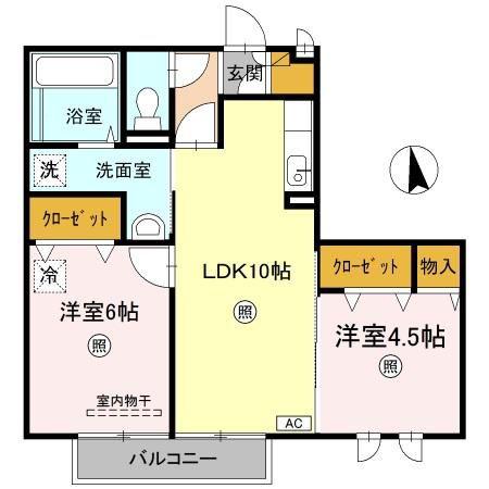 スプリング フィールド B棟(2LDK/2階)の間取り写真
