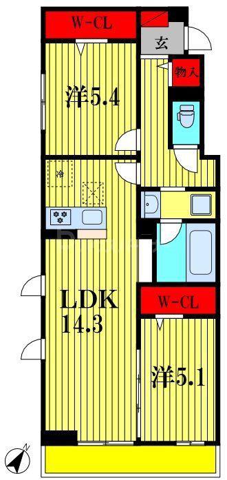 レジデンスヒルトップX XI XI(2LDK/2階)の間取り写真