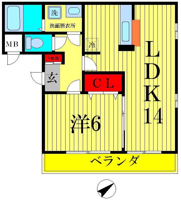 エクシード二ツ木B棟(1LDK/1階)の間取り写真