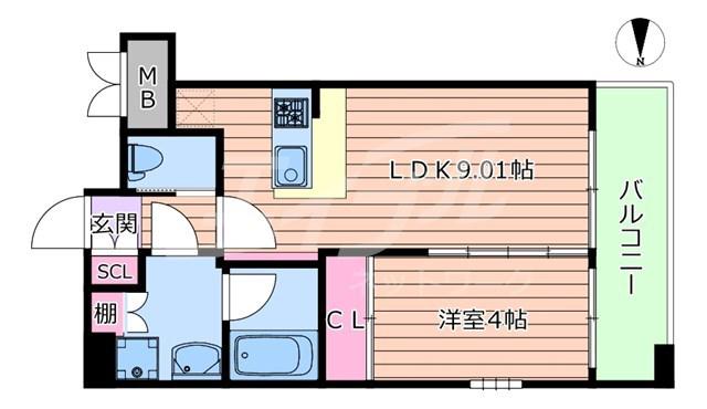 プレジオ緑地公園(1LDK/13階)の間取り写真