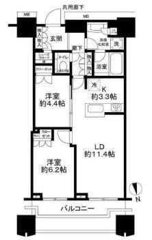 富久クロスコンフォートタワー(2LDK/9階)の間取り写真