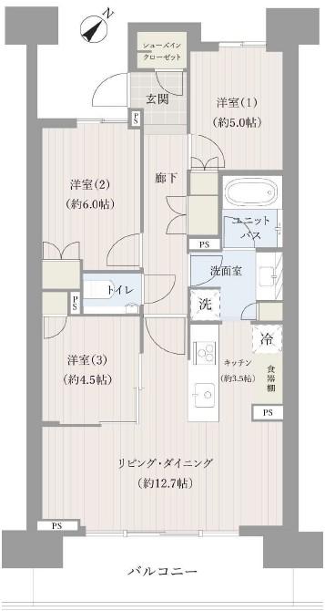 HARUMI FLAG PARKVILLAGE F棟(3LDK/2階)の間取り写真