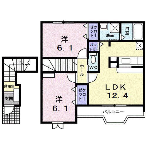 シャン.ド.フルールIIA(2LDK/2階)の間取り写真