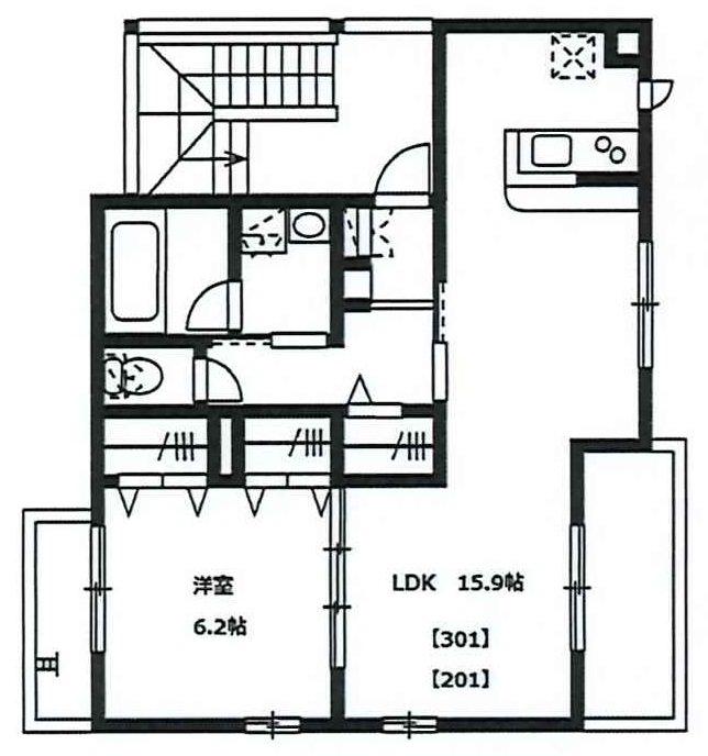 AVANON六町(1LDK/2階)の間取り写真