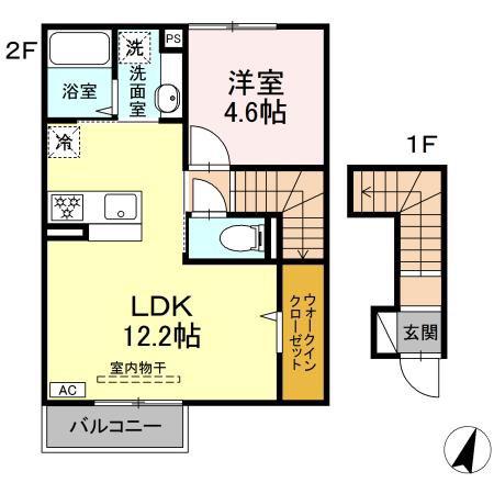 DOLCE CANTABILE(1LDK/2階)の間取り写真