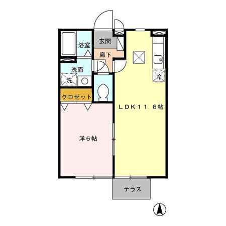 アムール上峰(1LDK/1階)の間取り写真
