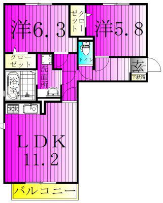 エスポワールE(2LDK/2階)の間取り写真