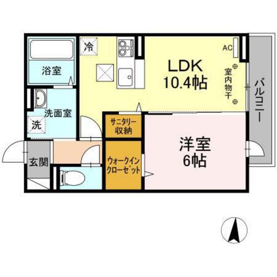 フィーノE(1LDK/3階)の間取り写真