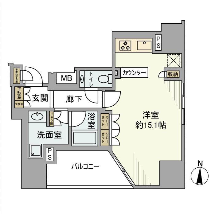 プラウドタワー栄パークアリーナ(ワンルーム/5階)の間取り写真