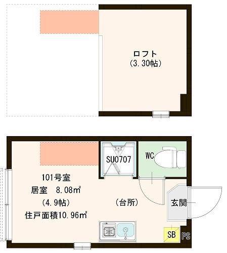 ハーモニーテラス西尾久II(ワンルーム/1階)の間取り写真