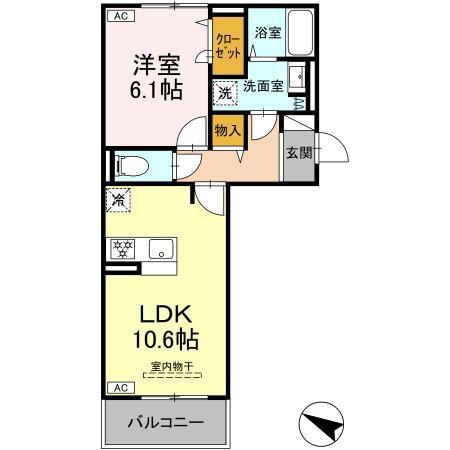 D-ROOM薩摩川内市西向田町(1LDK/3階)の間取り写真
