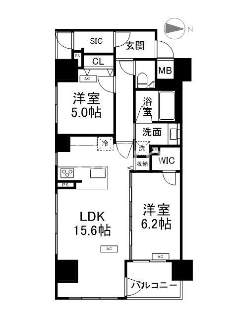 STANDZ河原町五条(2LDK/5階)の間取り写真