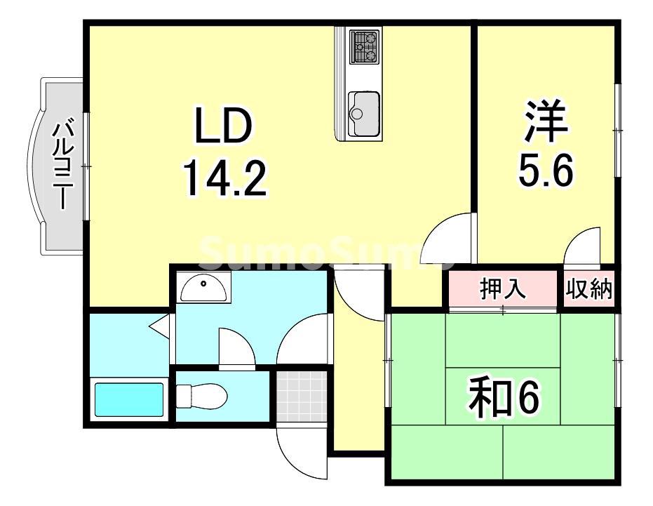 コントラーダ逆瀬川(2LDK/2階)の間取り写真