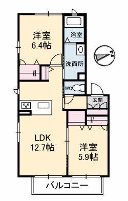 JR山陽本線 松永駅 徒歩10分 3階建 築11年(2LDK/2階)の間取り写真