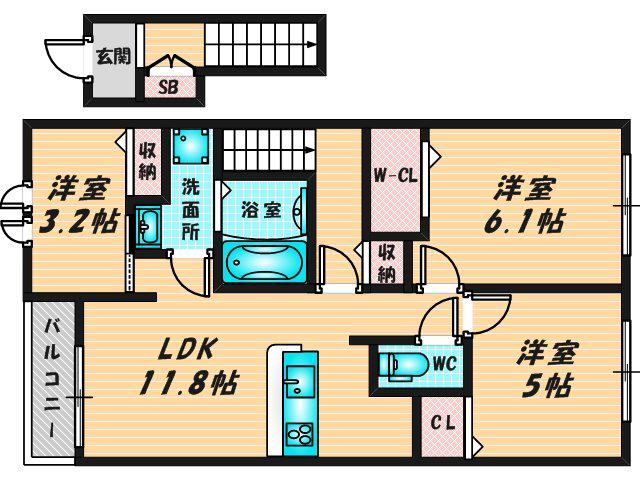 サンリットシャイニング(3LDK/2階)の間取り写真