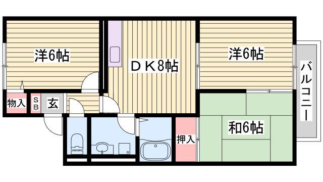 プリシェール西明石 A(3DK/2階)の間取り写真
