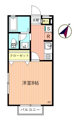 カームヒルズ(1K/2階)の間取り写真