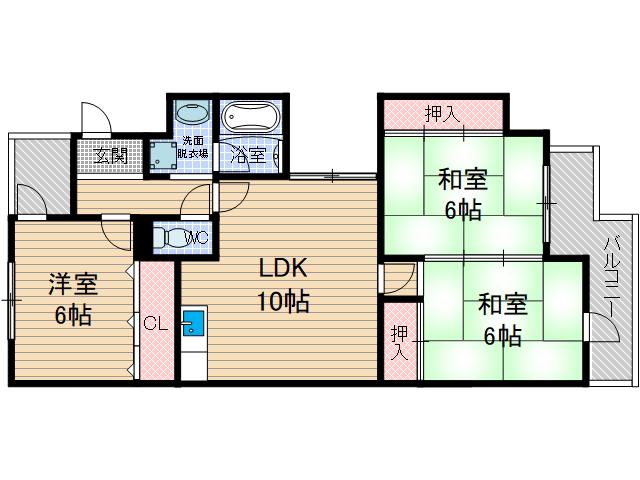 マンションアメニティPARTⅡ(3LDK/2階)の間取り写真