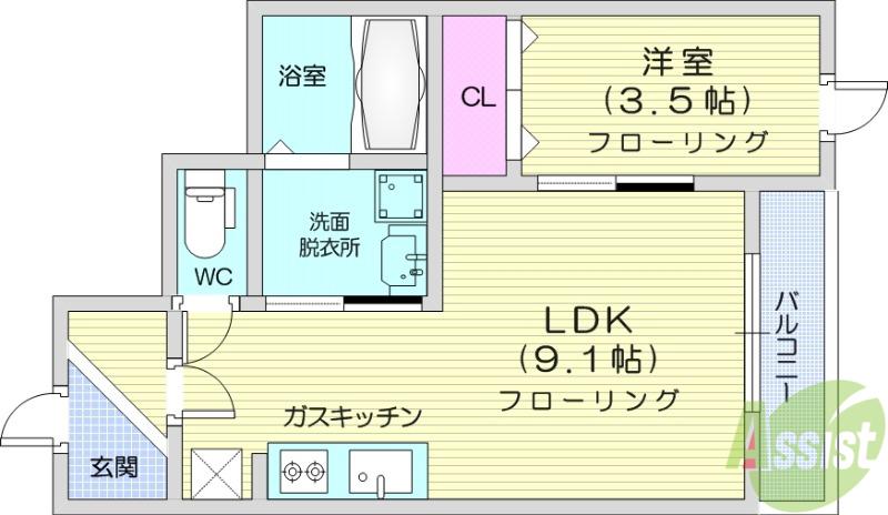 メゾンドA2(1LDK/1階)の間取り写真