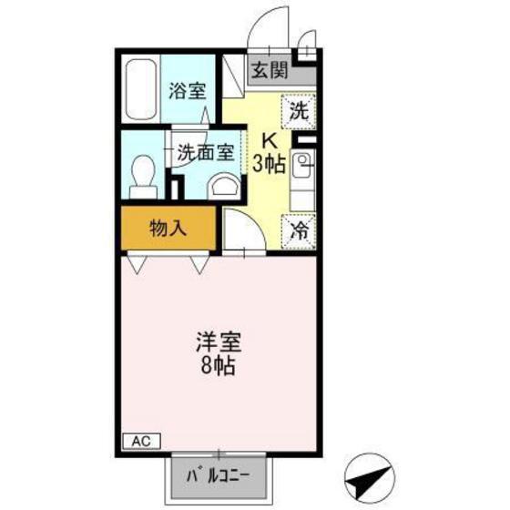 シーソン城泉B棟(1K/2階)の間取り写真
