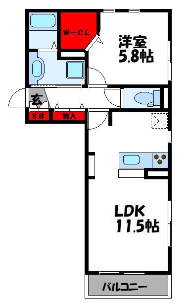 フェリーチェ B棟(1LDK/3階)の間取り写真