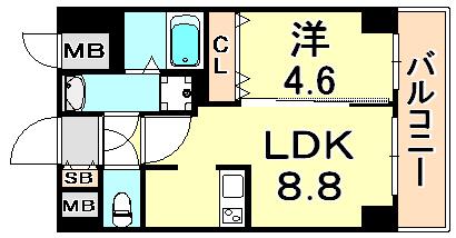 アドバンス三宮IIライズ(1LDK/10階)の間取り写真