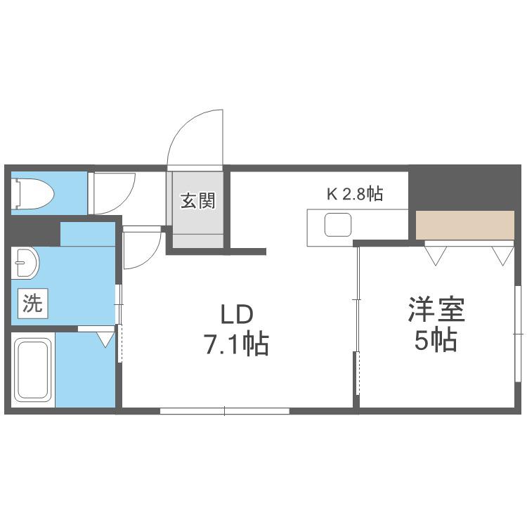 S.FIELD手稲本町(1LDK/1階)の間取り写真