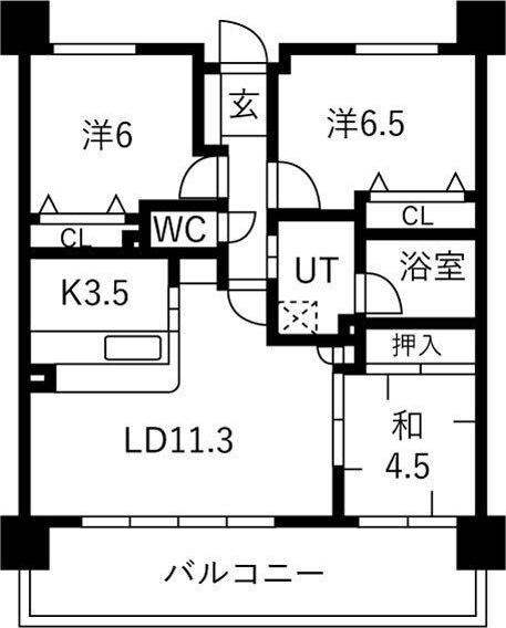 WILLDO黒川(3LDK/3階)の間取り写真