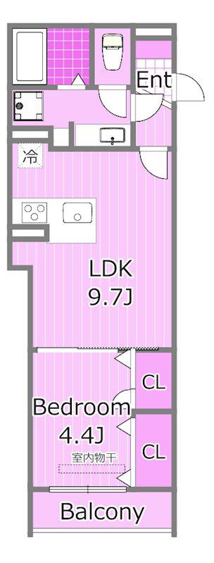 ディーブレス横濱赤門通(1LDK/2階)の間取り写真