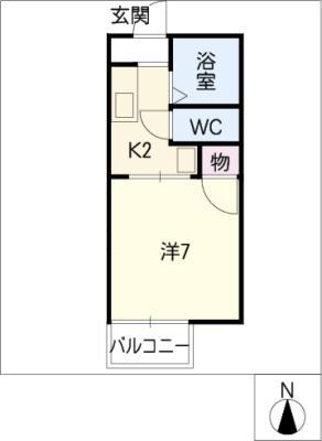 ジュネス園山(1K/2階)の間取り写真