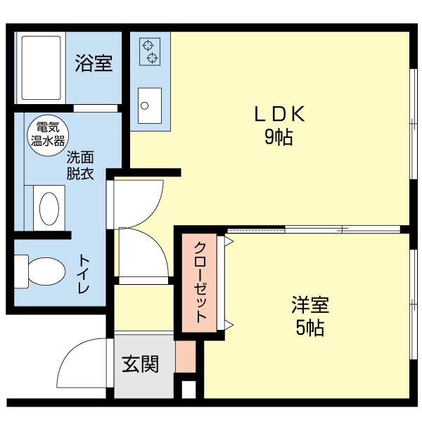ローズヒル(1DK/2階)の間取り写真