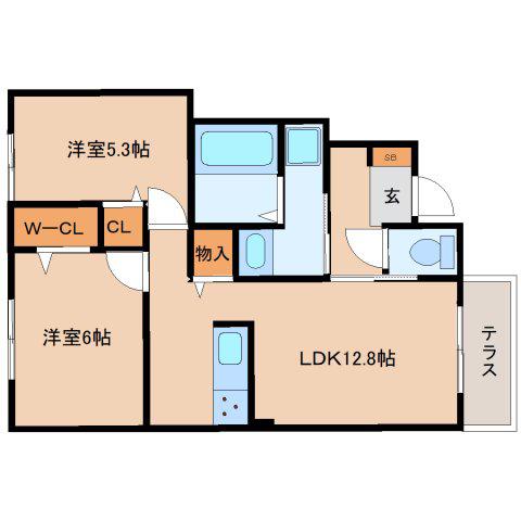 当麻寺MKコートV(2LDK/1階)の間取り写真